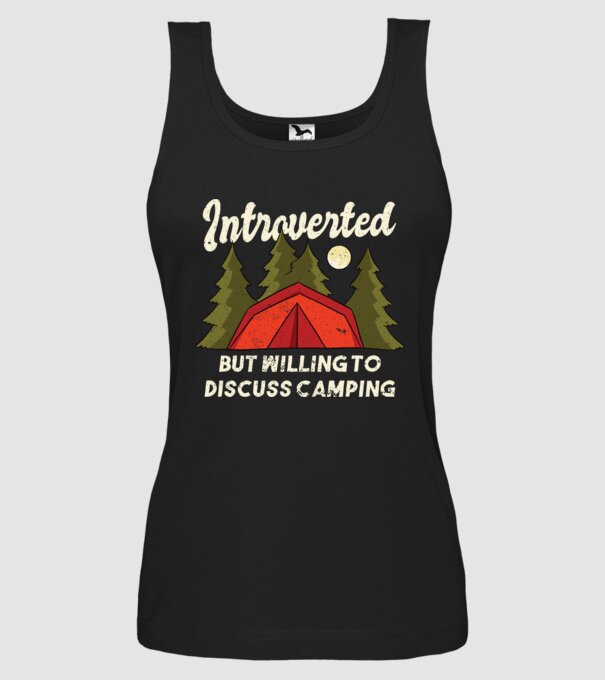 Camping Introvertit model negru pe tricou