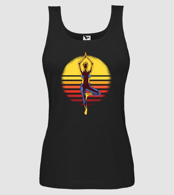 Retro yoga model negru pe tricou