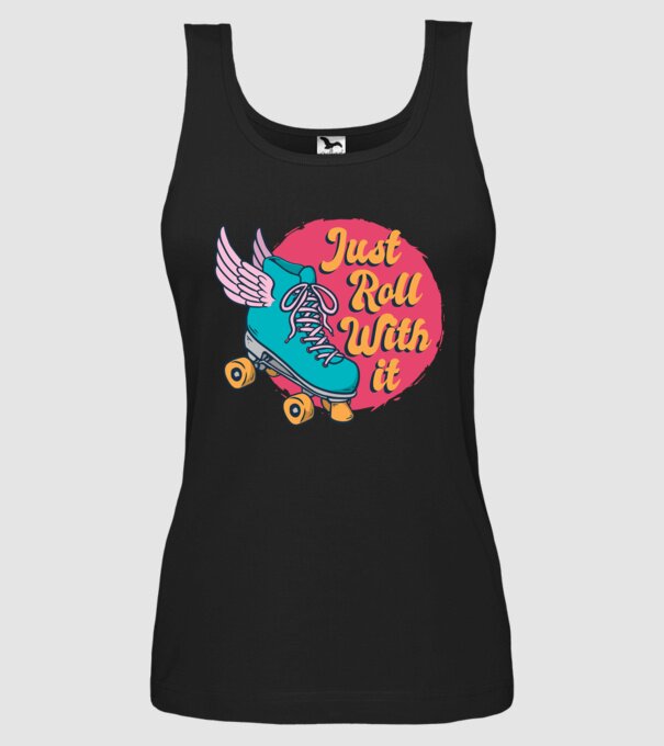 Just Roll with it - patine cu rotile model negru pe tricou