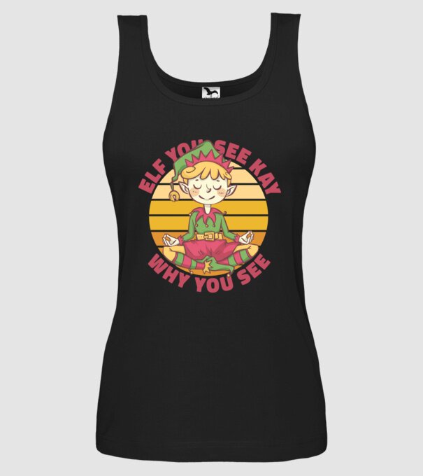 Yoga Elf Crăciun model negru pe tricou
