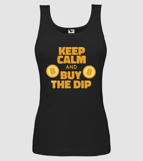 Keep calm and buy the dip Bitcoin model negru pe tricou