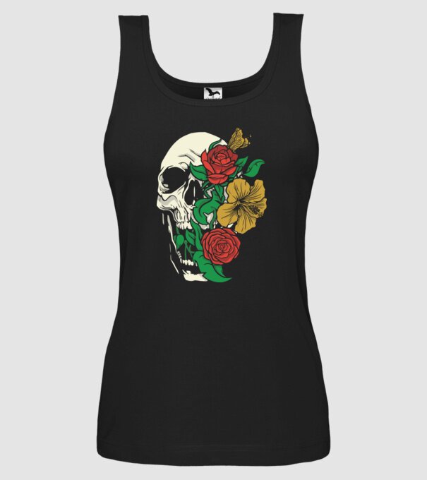 Trandafir craniu model negru pe tricou