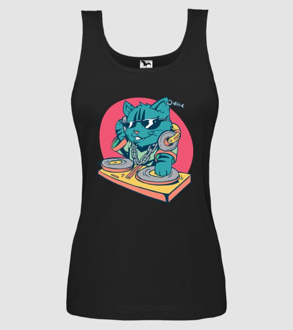 Pisică DJ model negru pe tricou