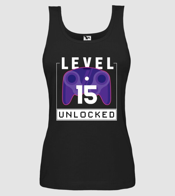 Level 15 Unlocked Gamer Birthday model negru pe tricou