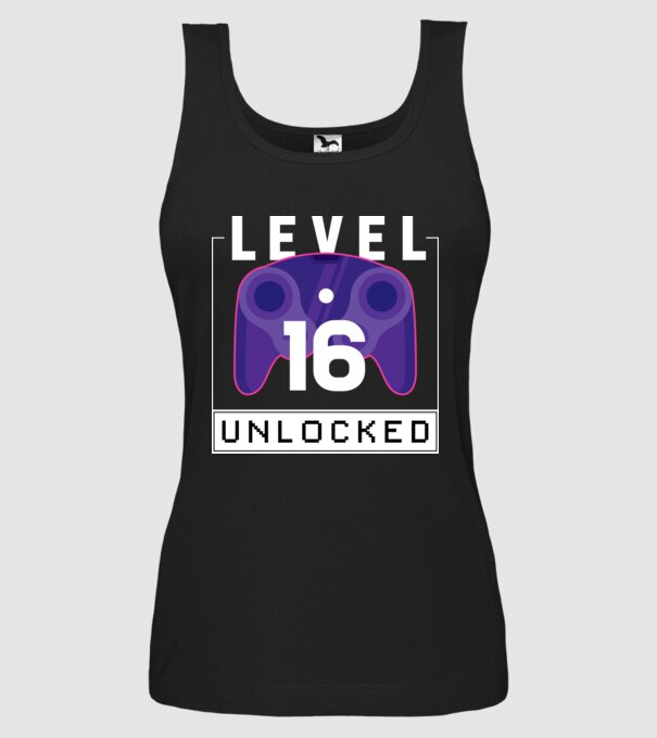 Level 16 Unlocked Gamer Birthday model negru pe tricou