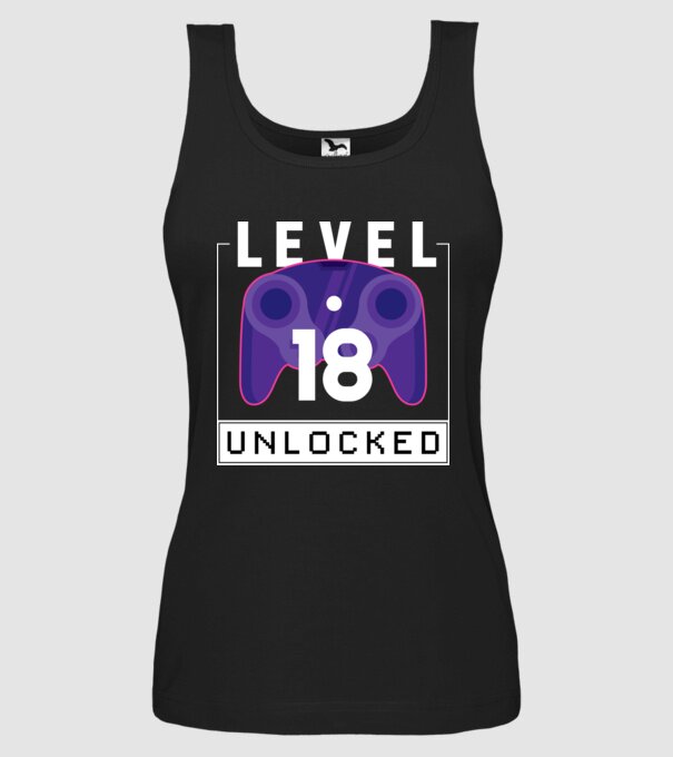 Level 18 Unlocked Gamer Birthday model negru pe tricou
