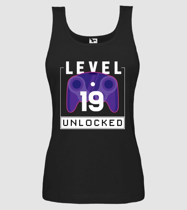 Level 19 Unlocked Gamer Birthday model negru pe tricou