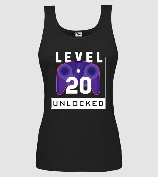 Level 20 Unlocked Gamer Birthday model negru pe tricou