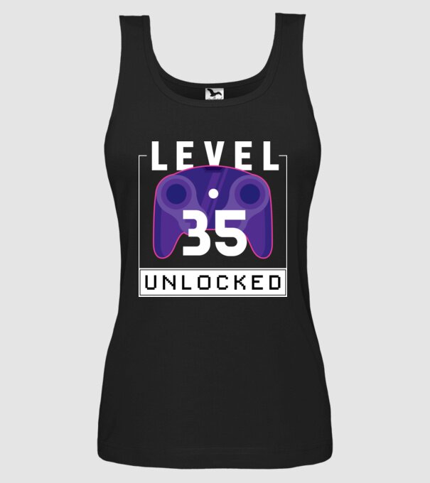 Level 35 Unlocked Gamer Birthday model negru pe tricou
