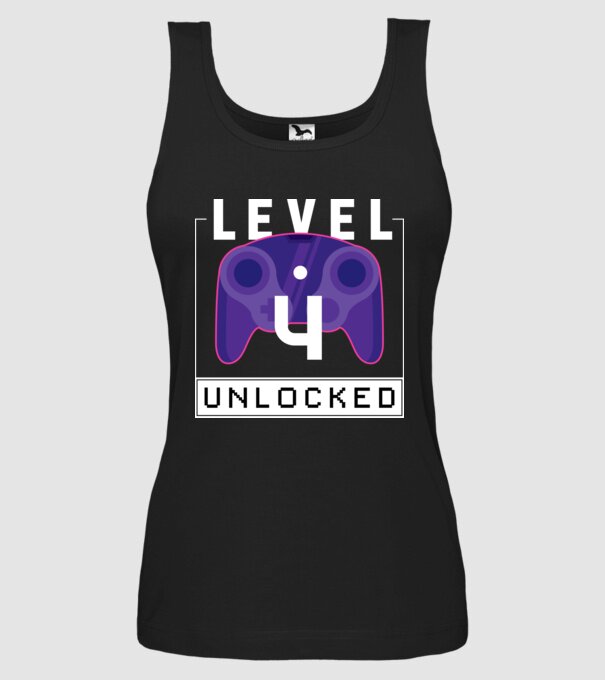 Level 4 Unlocked Gamer Birthday model negru pe tricou