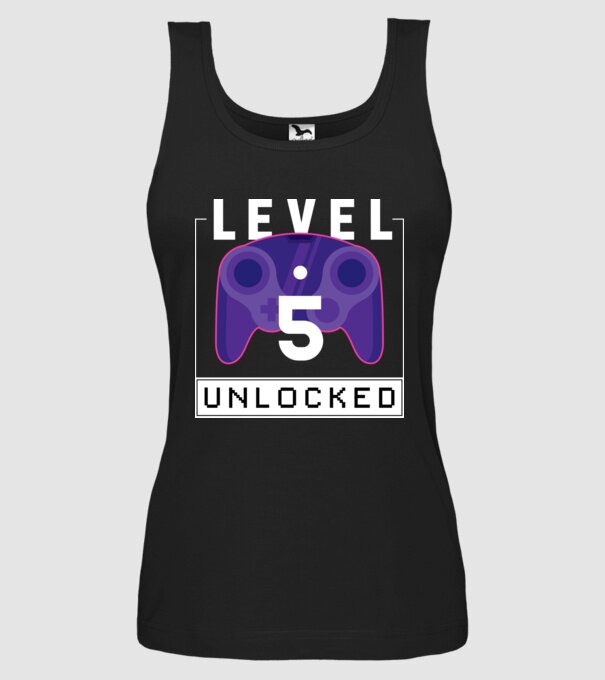 Level 5 Unlocked Gamer Birthday model negru pe tricou