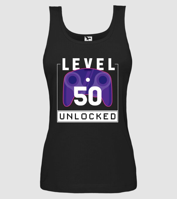 Level 50 Unlocked Gamer Birthday model negru pe tricou