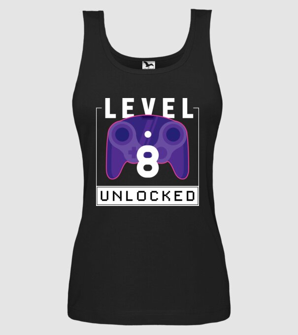 Level 8 Unlocked Gamer Birthday model negru pe tricou