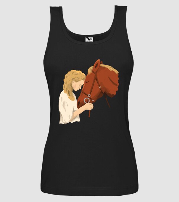 Fată cu cal model negru pe tricou