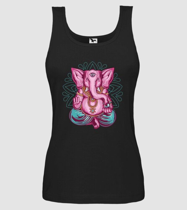Elefant făcând meditație Dharma model negru pe tricou