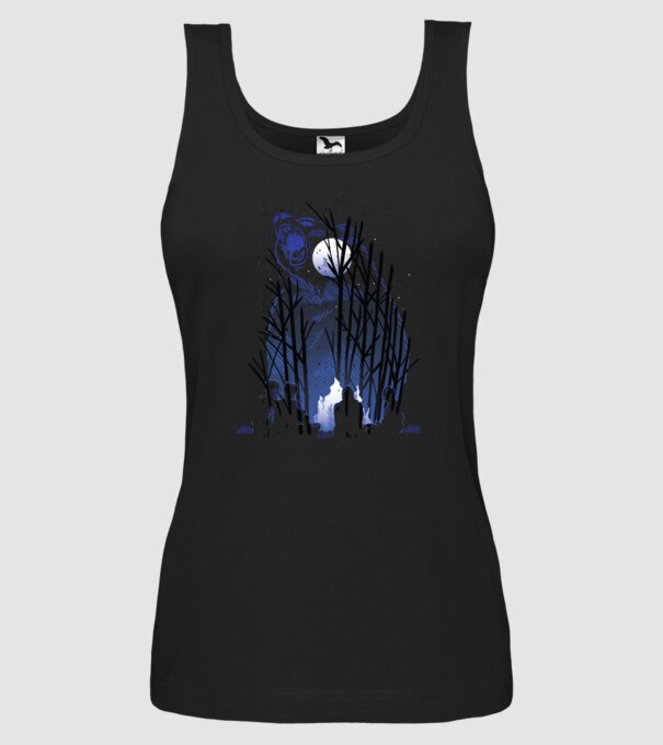 Urs în pădure noaptea model negru pe tricou
