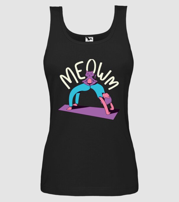 Meowm - Pisică Yoga model negru pe tricou