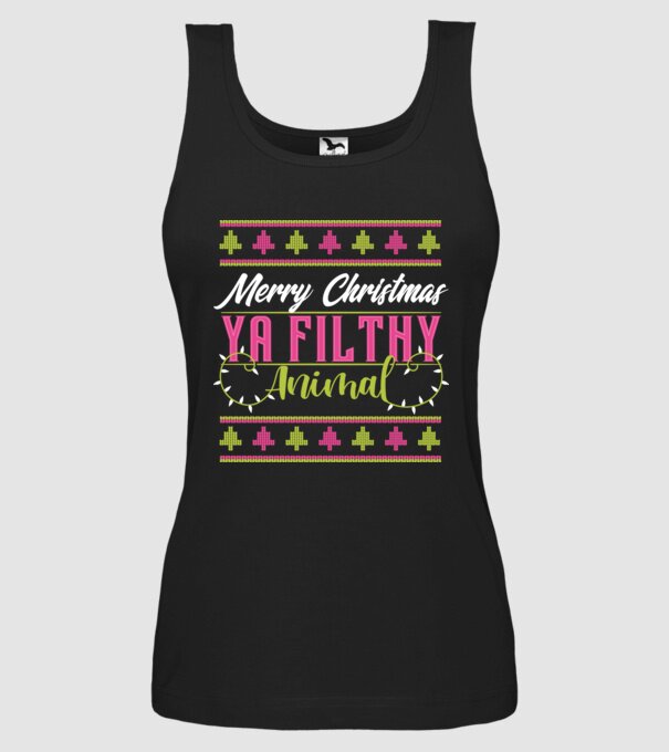 Merry Christmas Ya Filthy Animal model negru pe tricou