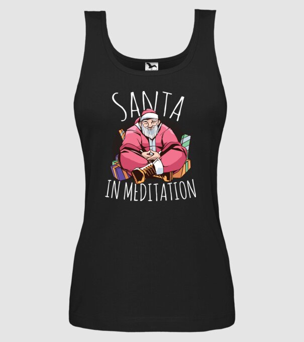 Tricou de Crăciun Moș Crăciun meditație model negru pe tricou