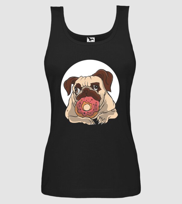 Mops cu gogoașă model negru pe tricou