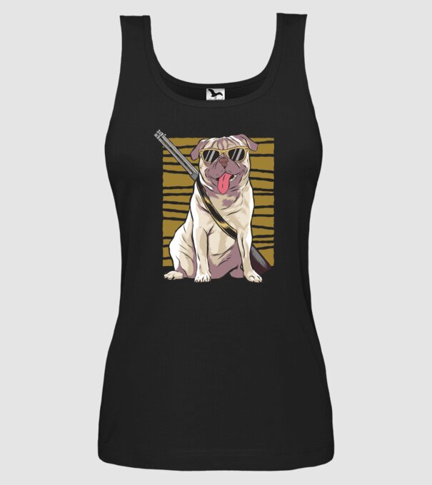 Mops cu pușcă tricou amuzant cu câine model negru pe tricou