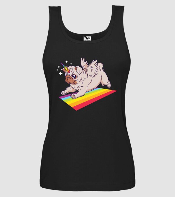 Mops unicorn model negru pe tricou