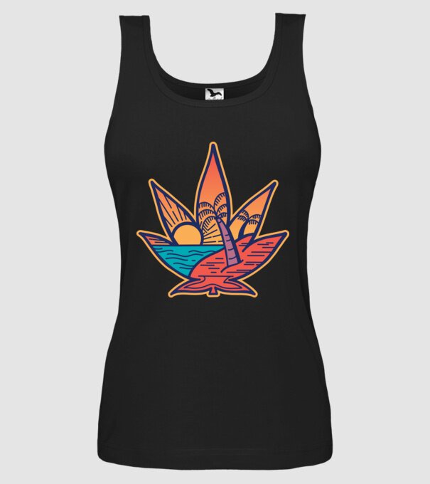 Apus de soare Frunză de marijuana model negru pe tricou