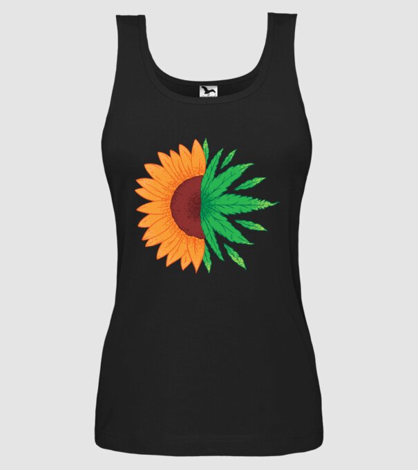 Floarea-soarelui Cannabis model negru pe tricou