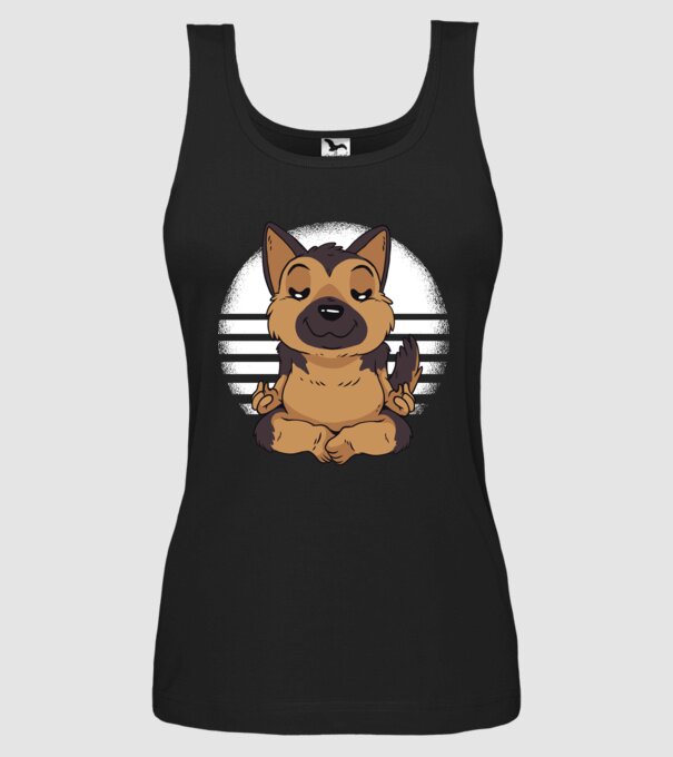 Tricou drăguț ciobănesc german yoga model negru pe tricou