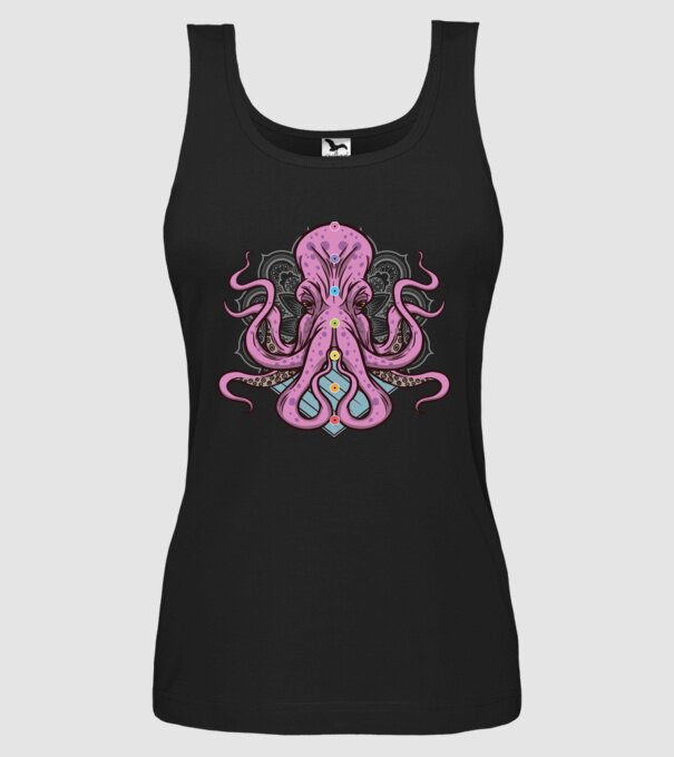 Yoga Octopus model negru pe tricou