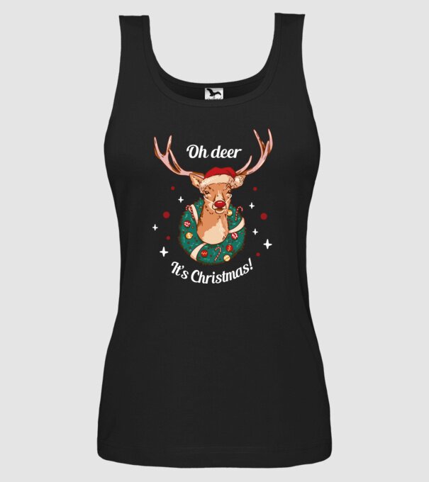 Oh deer, Christmas is here model negru pe tricou