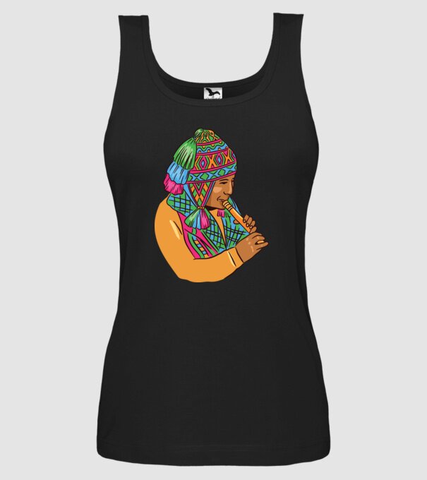 Muzician peruan indigen model negru pe tricou