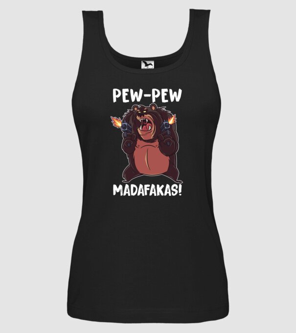 Pew Pew Pew Madafakas Urs model negru pe tricou