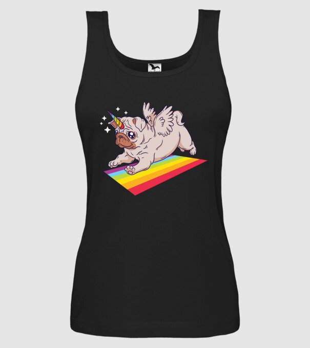 Pugicorn - mops unicorn model negru pe tricou