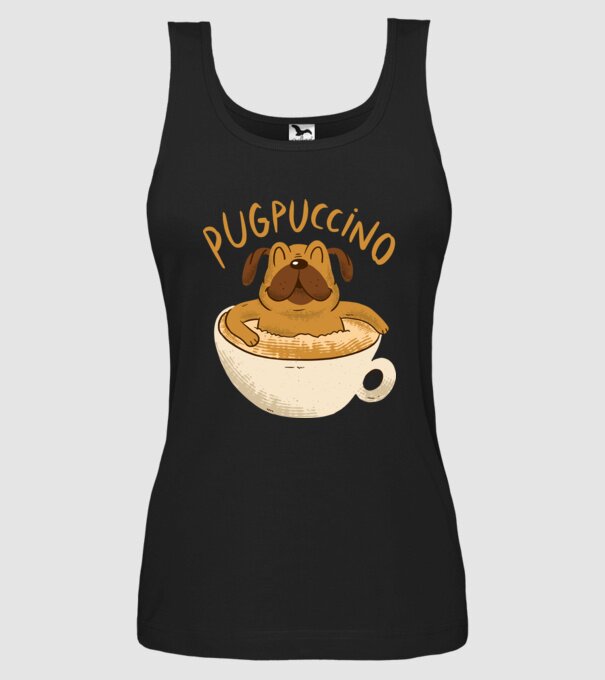 Pugpuccino Capuccino cu Mops model negru pe tricou