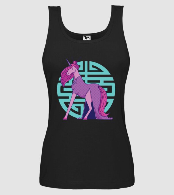 Qipao unicorn model negru pe tricou