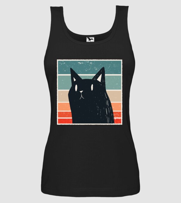 Pisică retro model negru pe tricou