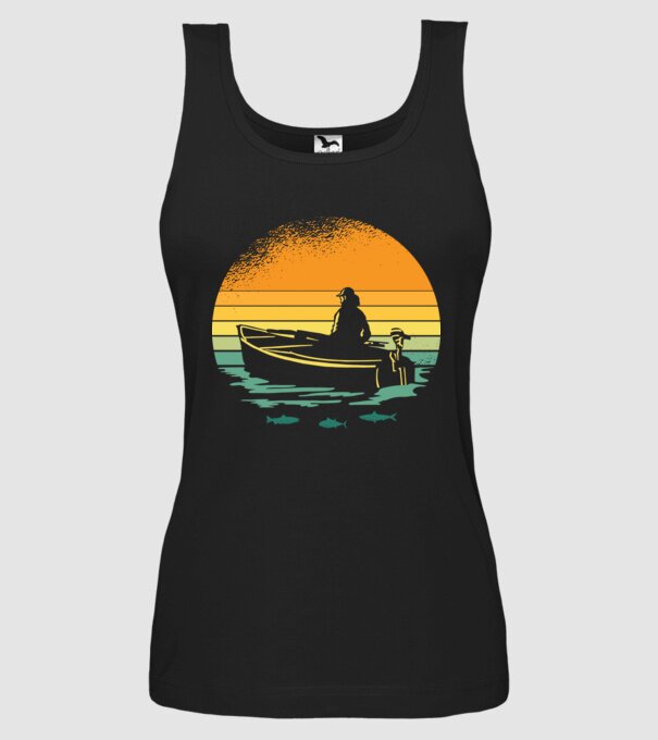 Retro cu Barcă model negru pe tricou