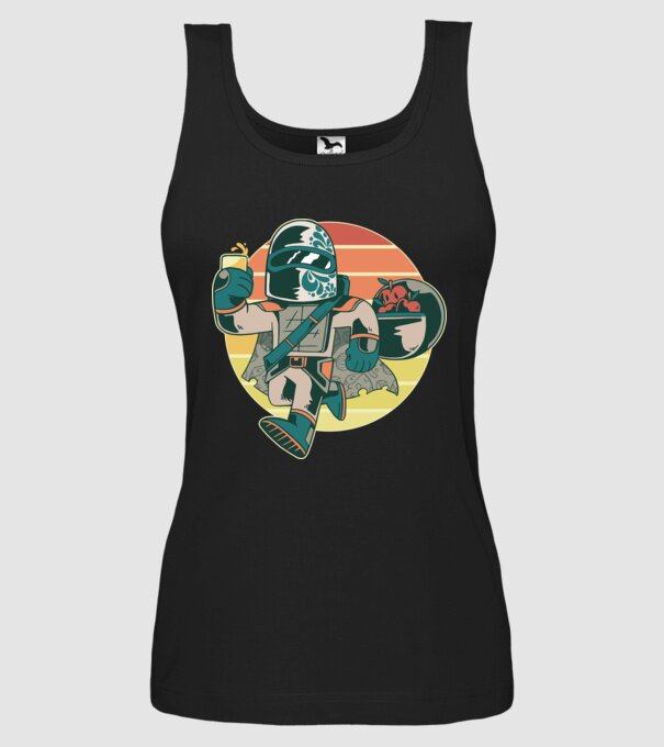 Războinic Mandalorian Retro model negru pe tricou