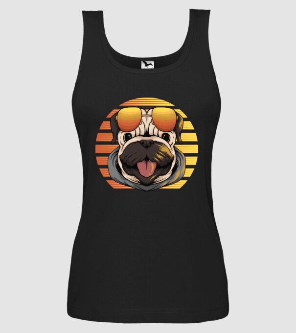 Retro mops model negru pe tricou