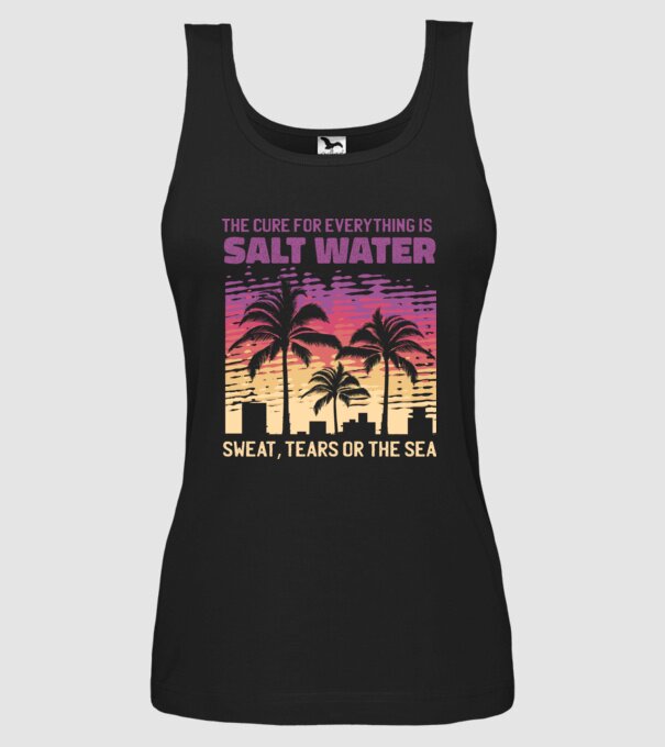 Retro Sunset - Apa sărată este leac pentru orice model negru pe tricou