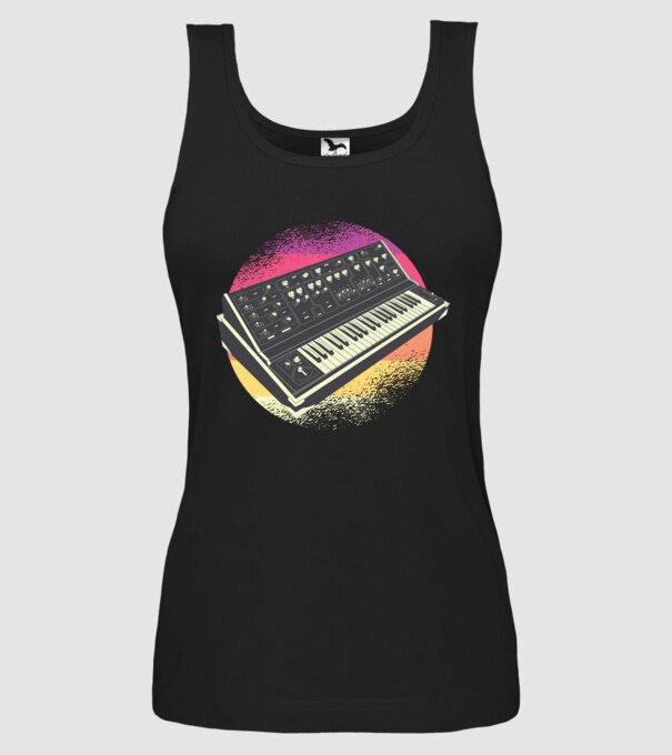 Sintetizator retro model negru pe tricou