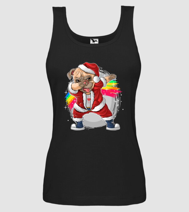 Santa Mops Moș Crăciun model negru pe tricou