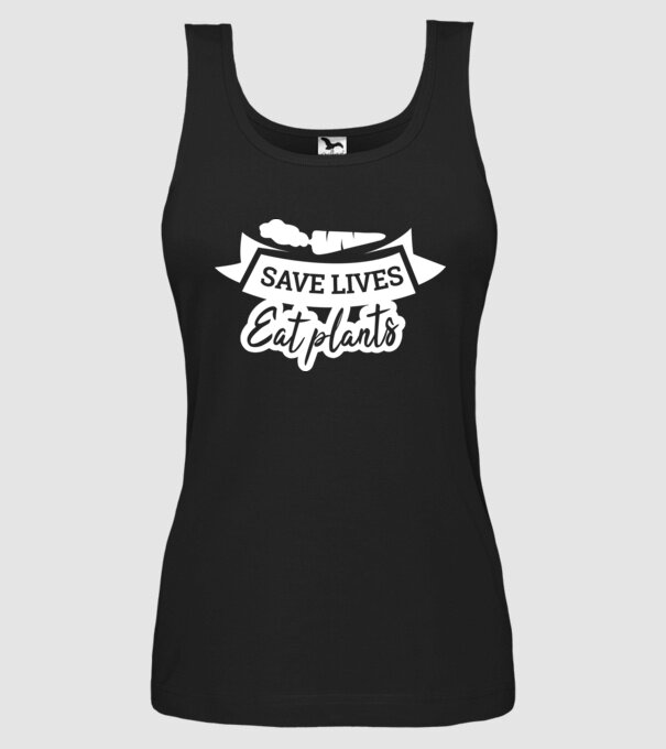Save lives eat plants model negru pe tricou