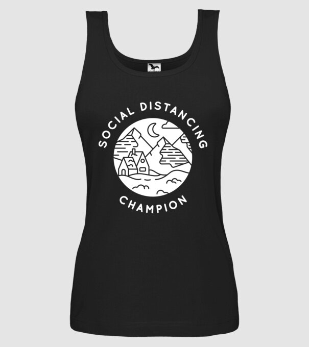 Social distancing champion model negru pe tricou