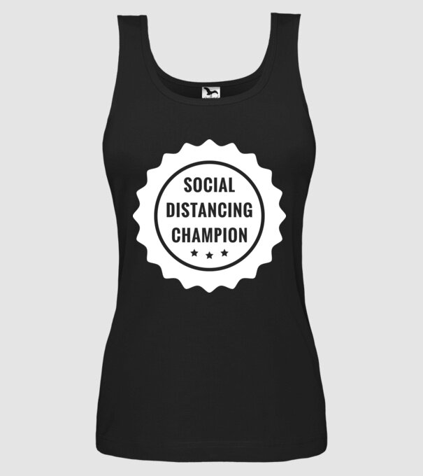 Social distancing champion model negru pe tricou