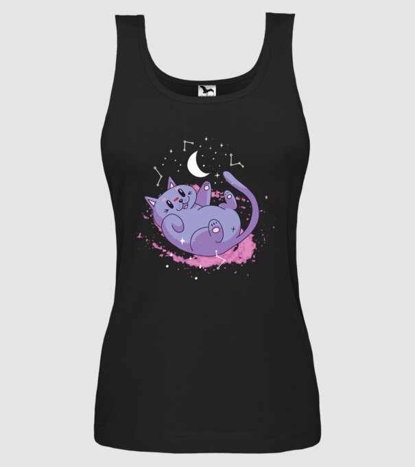 Space Cat - pisică drăguță în spațiu model negru pe tricou