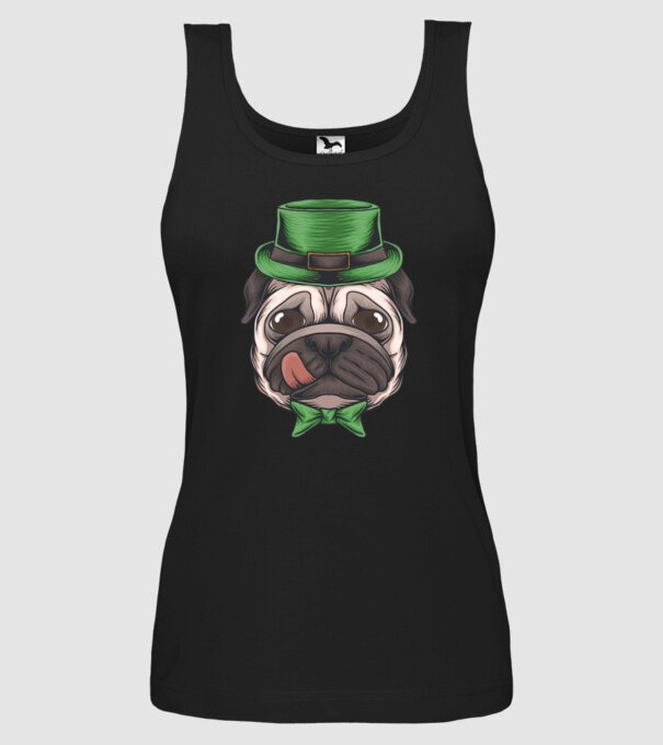 Mops Sfântul Patrick model negru pe tricou