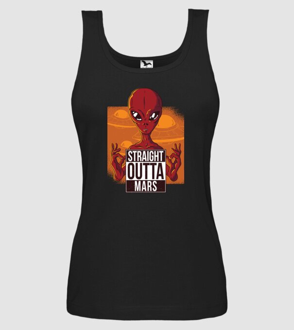 Straight Outta Mars Alien model negru pe tricou