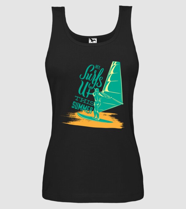 Surfs up this summer model negru pe tricou